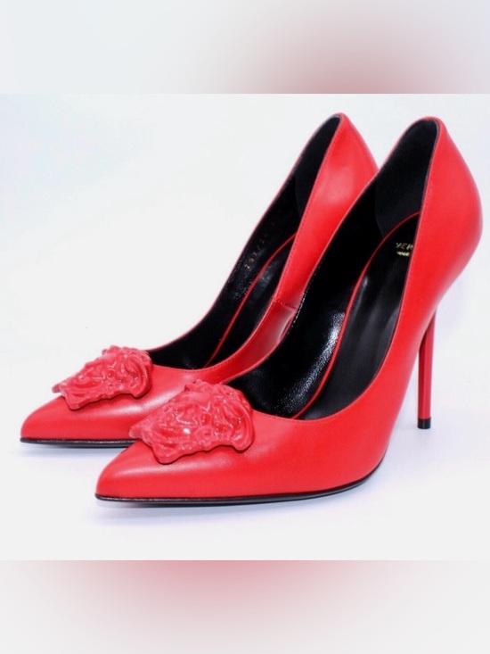 Versace Shoes - Versace Red Pointed Toe High Heels with Medusa